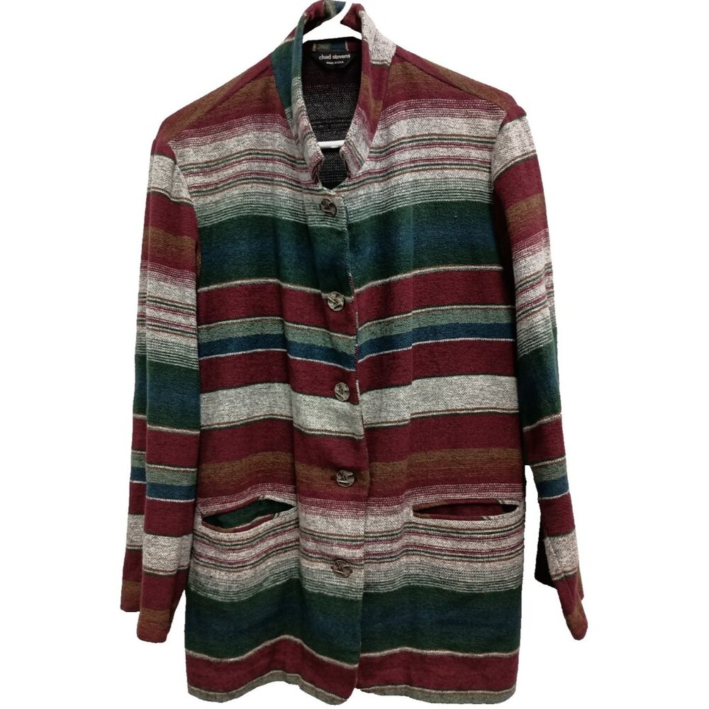 VTG 90s Chad Stevens‎ Jacket Shacket Womens Large Striped Southwest BOHO